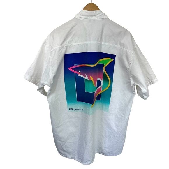 VTG PEER by Peter Mussfeldt White Cabo San Lucas Shark Button Down Shirt, XL - Picture 3 of 12